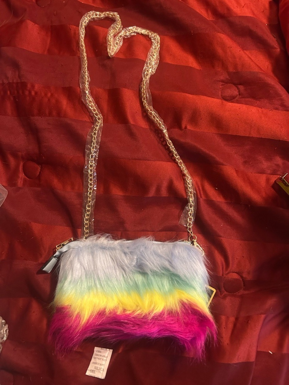 Faux Fur Rainbow Chain Crossbody Bag - Multicolor